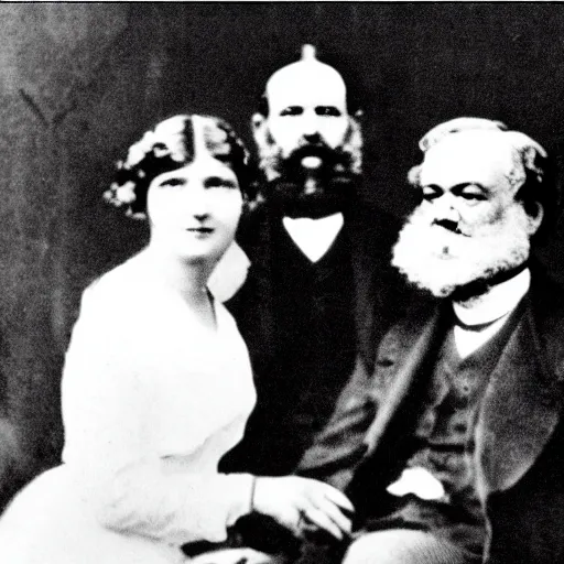 Prompt: Karl Marx and Ayn Rand marrying, wedding photo, 1920, Church altar backround