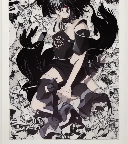 Prompt: portrait of happy energetic cute goth girl, Ryuko Matoi, wearing a sailor fuku, by Mike Mignola, chris bachalo, symmetrical, detailed face, 8k, print ready, black + white