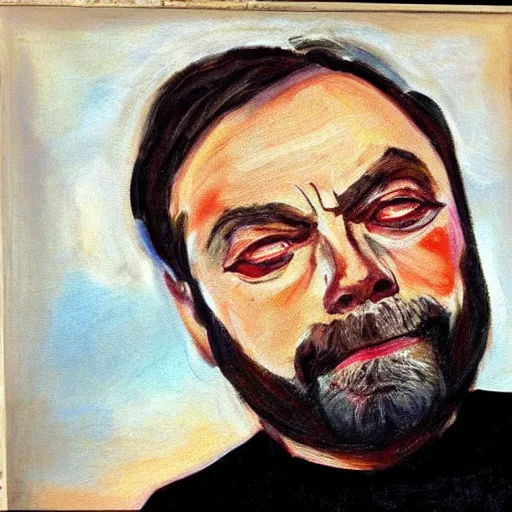 Prompt: beautiful portrait of stephen sondheim, painted by a russian expressionist