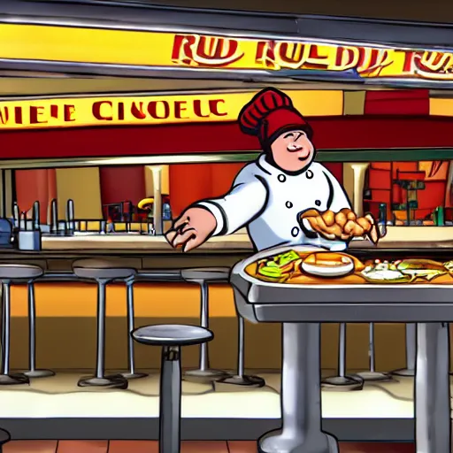 Image similar to A rat working as a chef in a run down New York City diner, HD Animated Still