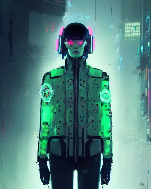 Image similar to neon operator, lena headey, cyberpunk futuristic neon, reflective puffer jacket, decorated with traditional japanese ornaments by ismail inceoglu dragan bibin hans thoma greg rutkowski alexandros pyromallis nekro rene maritte illustrated, perfect face, fine details, realistic shaded, fine - face, pretty face