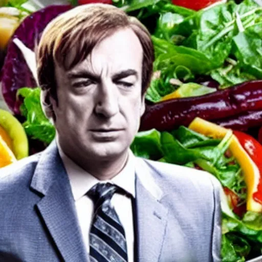 Prompt: a salad made of saul goodman