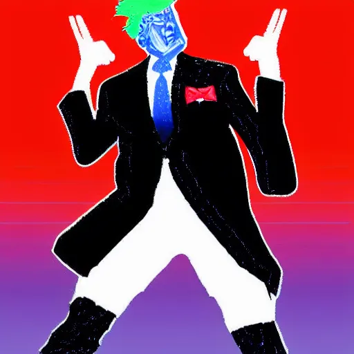 Prompt: digital art of Donald trump dancing in a (((((((synthwave)))))))) costume