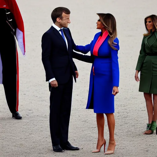 Prompt: macron flirting with melania trump