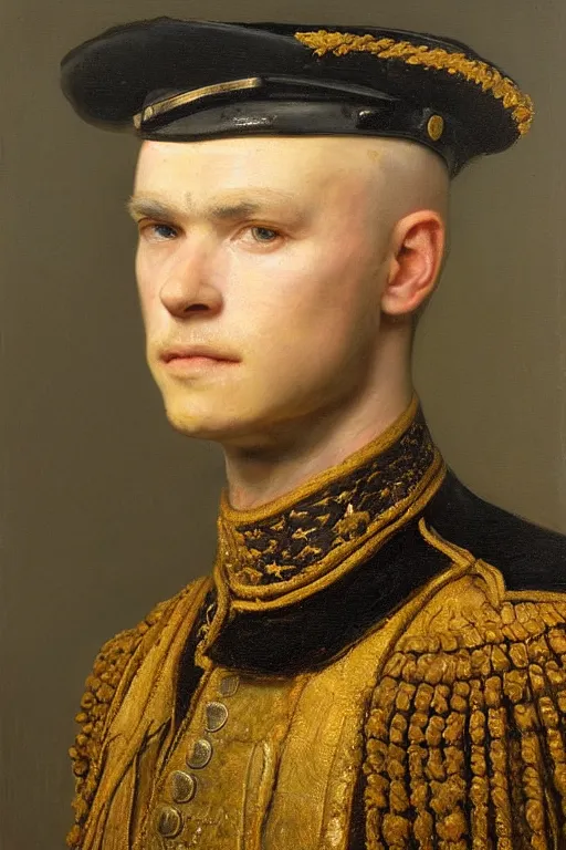 Prompt: a beautiful oil painting portrait of a handsom soldier by Rembrandt and Dino Valls and George Stubbs and Greg Rutkowski
