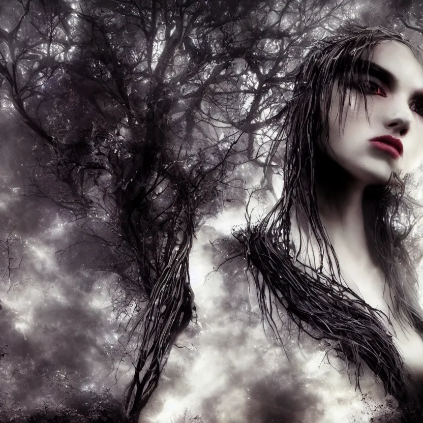 Image similar to stunning otherworldly Gothic goddess of beauty, dark and mysterious, atmospheric, ominous, eerie, cinematic, Epic, 8k, 4k, ultra detail, ultra realistic, rendered by awesomeness