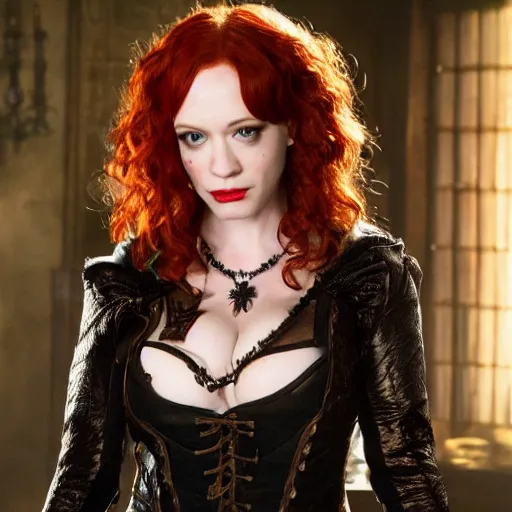 Image similar to full body photo of christina hendricks as a vampire warrior, highly detailed, 4k, HDR, award winning,