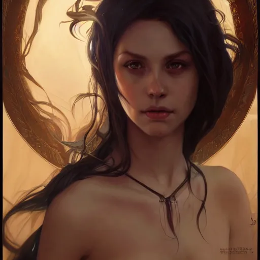 Image similar to Isabella, child of dark, highly detailed, digital painting, artstation, concept art, smooth, sharp focus, illustration, Unreal Engine 5, 8K, art by artgerm and greg rutkowski and alphonse mucha