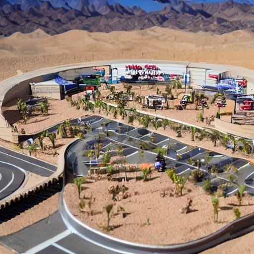 Image similar to A diorama of a shopping center in the middle of the desert