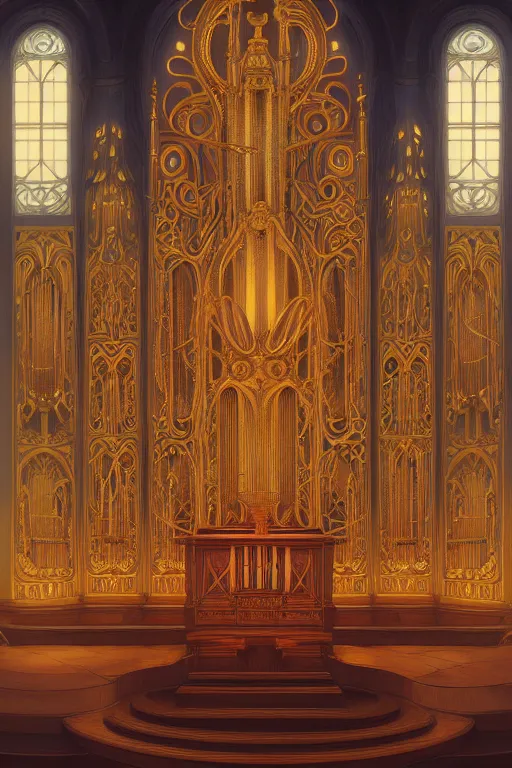 Image similar to painting of a pipe organ in front of a dimensional portal, decorated, intricate, elegant, highly detailed, digital painting, artstation, concept art, smooth, sharp focus, illustration, art by artgerm and greg rutkowski and alphonse mucha, 8 k