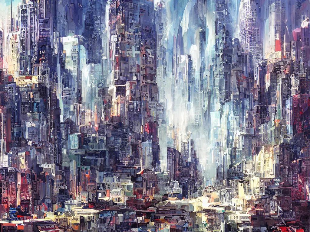 Prompt: a modern city rich with intelligence, digital painting, fantasy, art by alexandre mahboubi and christophe oliver