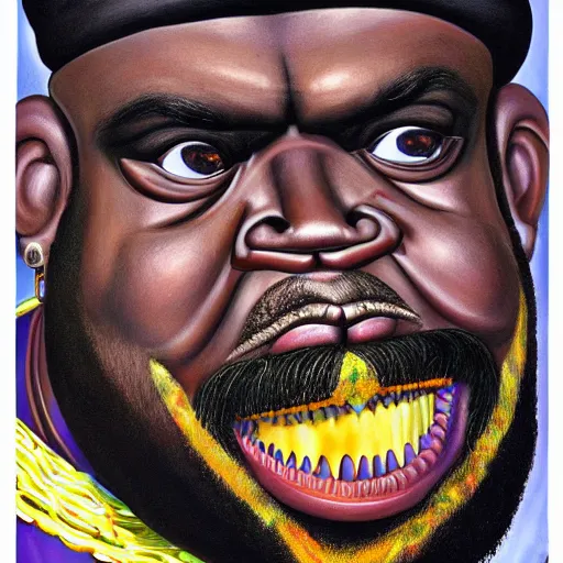 Prompt: beautiful lifelike painting of afrika bambaataa and the soulsonic force, hyperreal detailed facial features and uv lighting, art by ed roth and basil wolverton