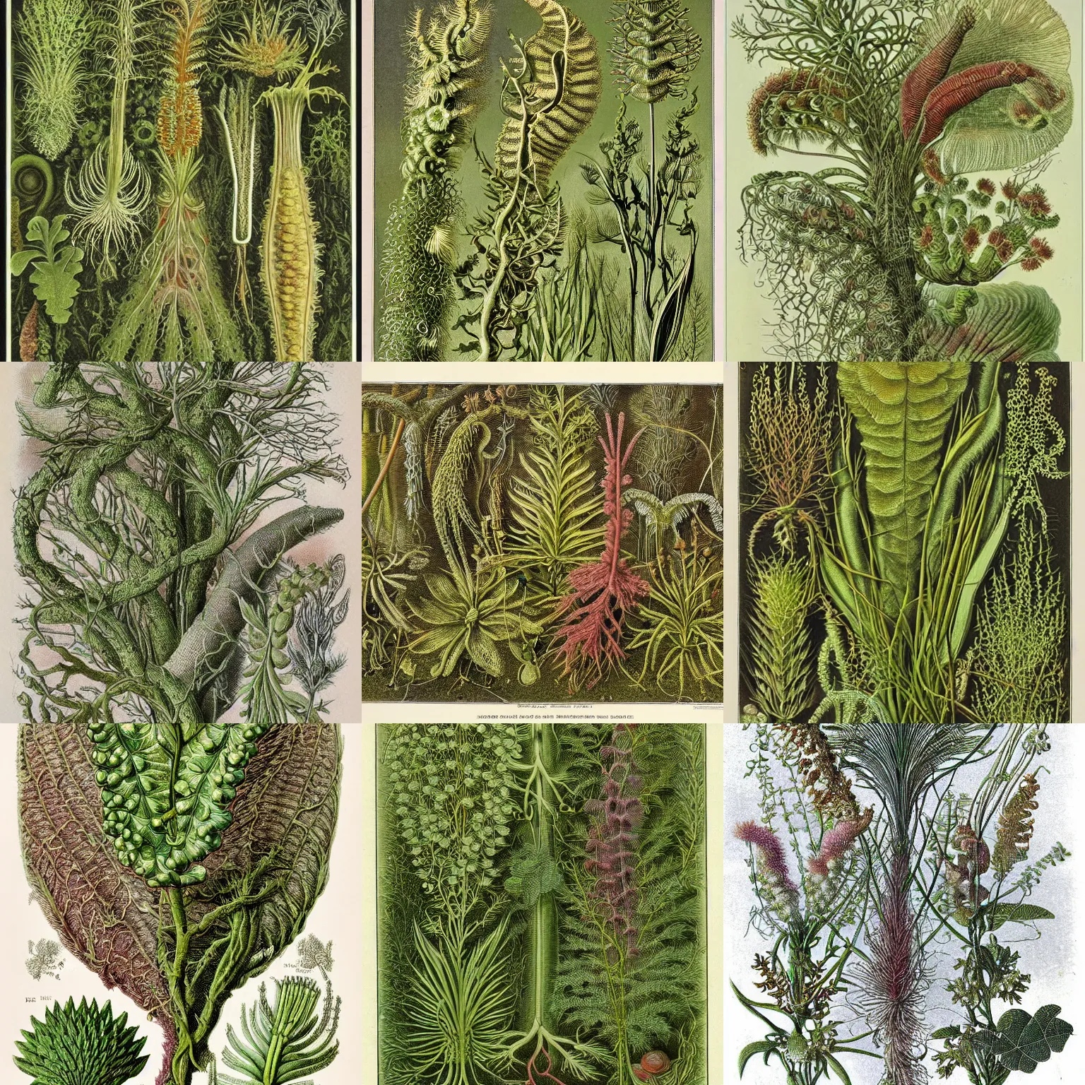 Prompt: swamp moss scientific vintage botanical illustration in Victorian England style, made by Ernst Haeckel