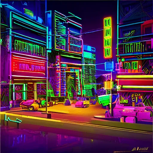 Image similar to ndebele cyberpunk city of the future, 4 0 mm street scene, ndebele neon lights, high definition, detailed, futuristic, night scene, realistic