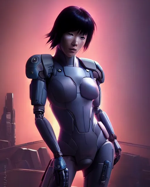 Image similar to weta disney pixar movie still portrait photo of motoko kusanagi the major ghost in the shell : : as cyborg woman by pixar : : by weta, wlop, ilya kuvshinov, rossdraws, artgerm, marvel, maxim cover, latex, octane render, sweaty, iridescent, bright morning, anime, liosh, mucha : :