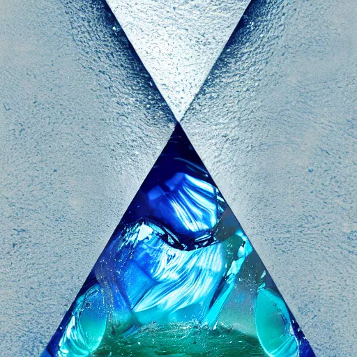 Image similar to water artwork manipulation inside the shape of an triangle under a waterfall, ray tracing, realistic water, focus, long shot, 8 k resolution, cinematic, water art photoshop