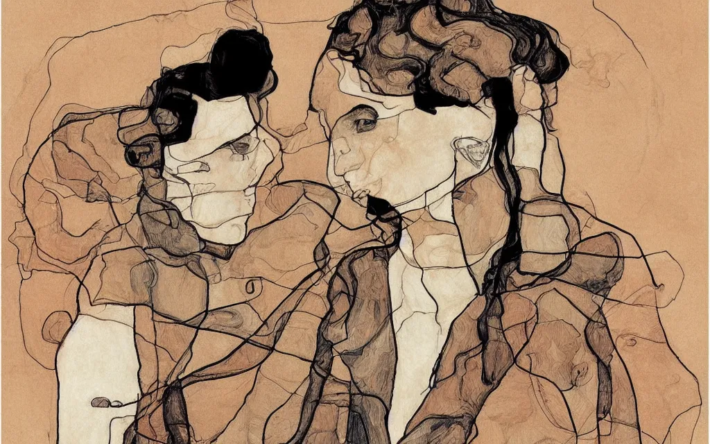 Image similar to a vector illustration portrait by egon schiele done in adobe illustrator, trending on behance