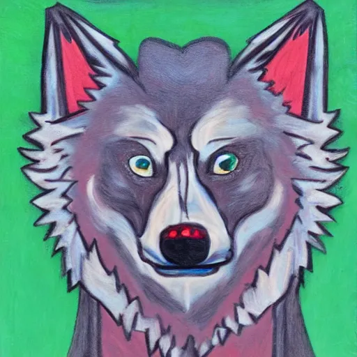 Prompt: retarded wolf portrait, expressionism style