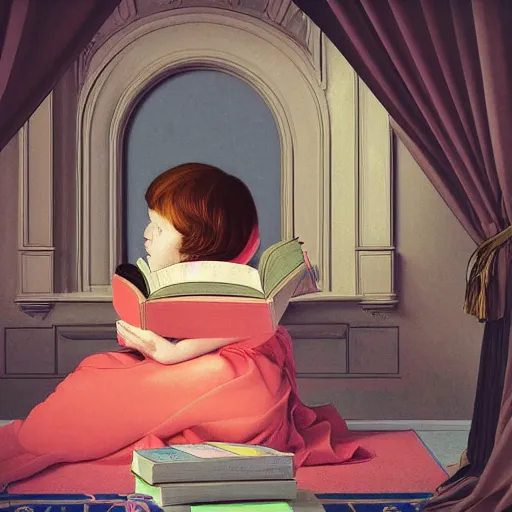 Prompt: illustration of a beautiful child reading books, beautifully portraied inside a futuristic maximalist hyperdetailed room. in the style of Caravaggio, Michelangelo, Paul Gauguin, Modigliani, with flemish baroque vibrant shiny maximalist 3d textures in soft pastel tones. matte background. HD 8x sharp