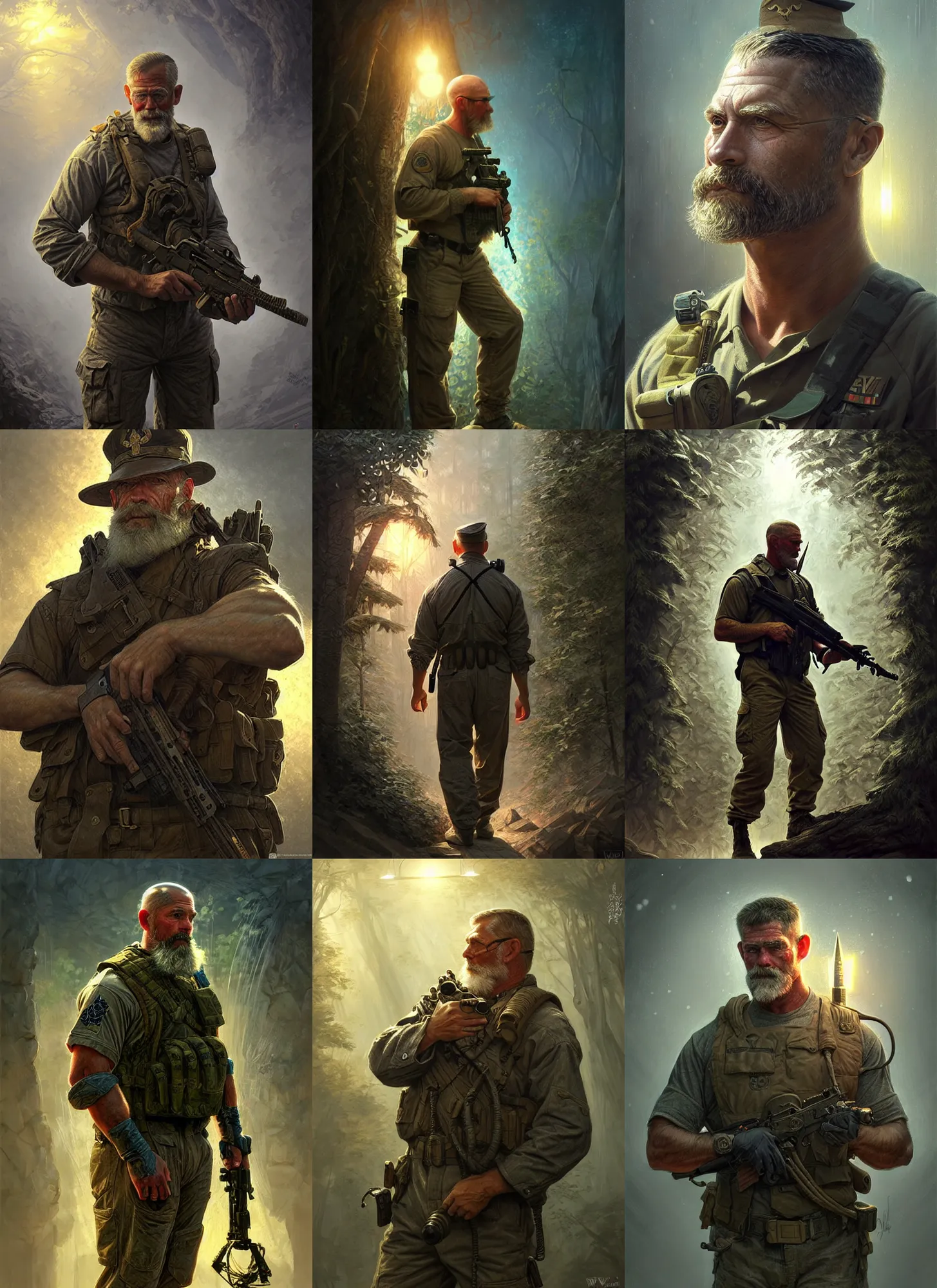 Prompt: retired navy seal working as a juvenile detention center counselor, fantasy magic, light night, intricate, elegant, sharp focus, illustration, highly detailed, digital painting, concept art, matte, art by wlop and artgerm and ivan shishkin and andrey shishkin, masterpiece