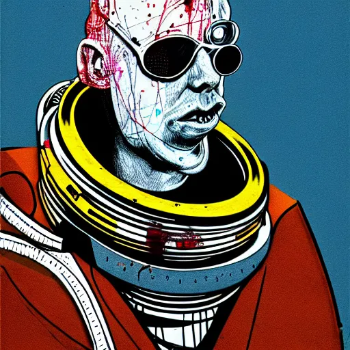 Image similar to graphic illustration, creative design, astronaut, biopunk, francis bacon, highly detailed, hunter s thompson, concept art