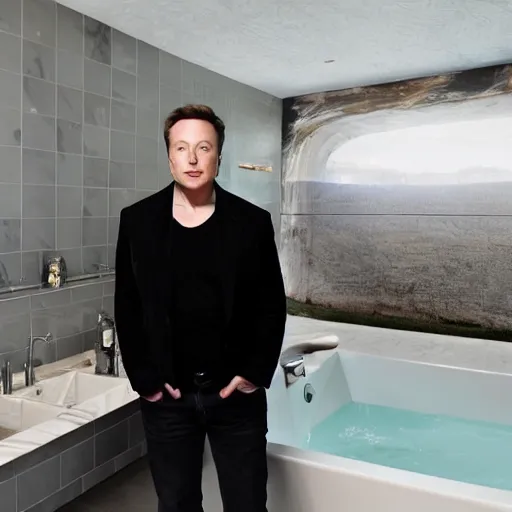 Image similar to elon musk in bath with his friends