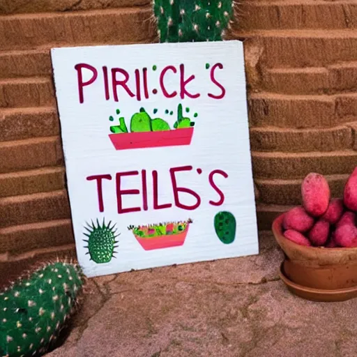 Image similar to prickles pears with a sign with cactus written on it