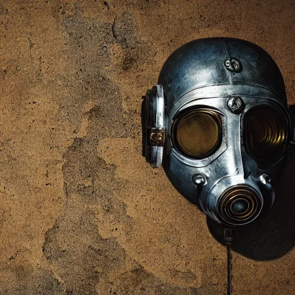 Image similar to ancient roman gas mask, splash art, movie still, cinematic lighting, dramatic, octane render, long lens, shallow depth of field, bokeh, anamorphic lens flare, 8k, hyper detailed, 35mm film grain