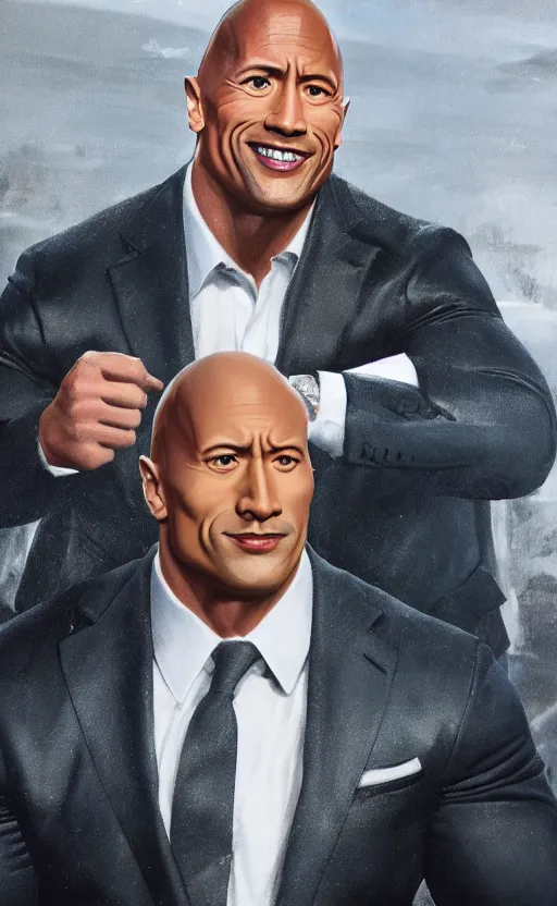 Image similar to dwayne johnson wearing a suit as the president of the united states, dynamic lighting, photorealistic fantasy concept art, trending on art station, stunning visuals, creative, cinematic, ultra detailed