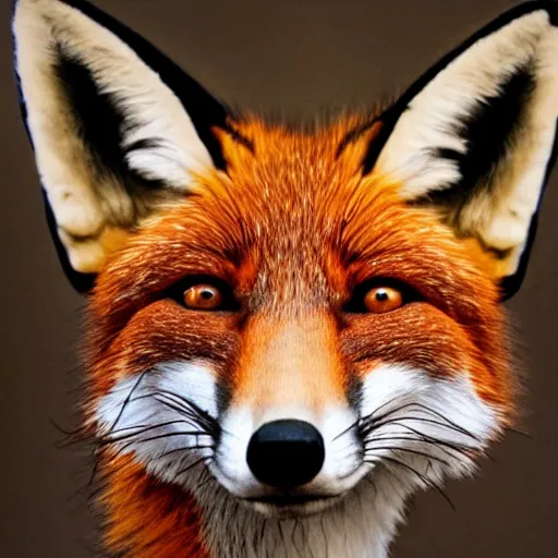 Prompt: woman with fox ears and fox facial features, close - up, headshot, detailed, symmetric