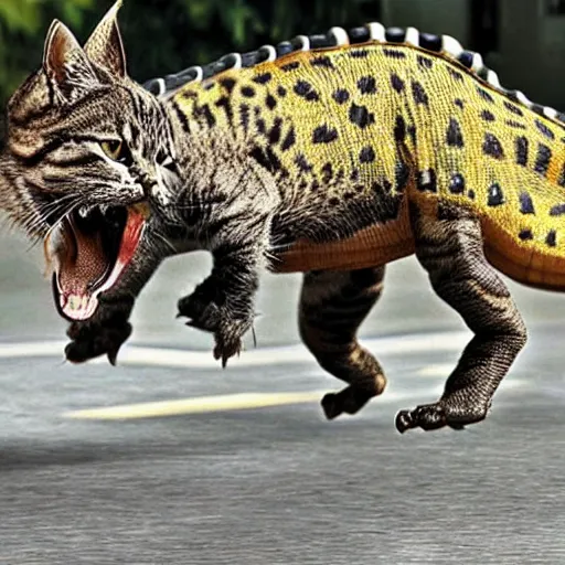 Image similar to dinosaur chasing a cat