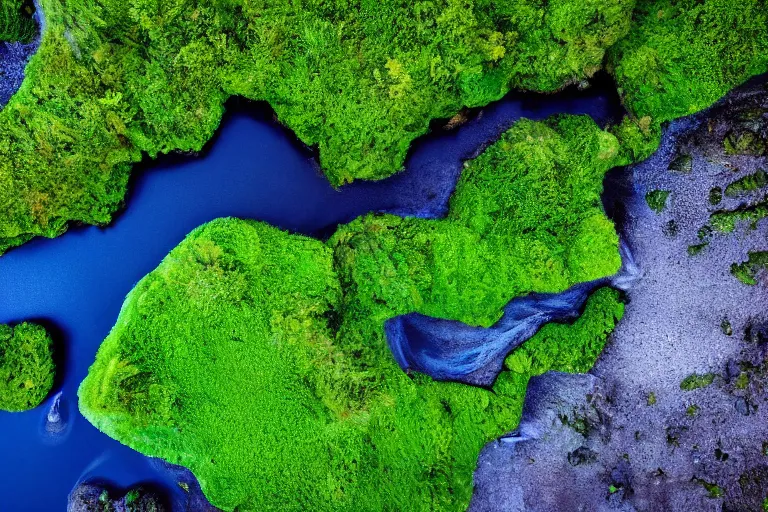 Image similar to drone shot photo of a landscape with mountains, waterfalls, wallpaper, very very wide shot, blue glacier, iceland, new zeeland, green flush moss, national geographic, award landscape photography, professional landscape photography, sunny, day time, beautiful