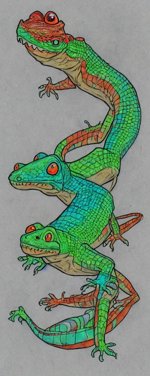 Image similar to happy lizard, anime, cartoon, pencil color