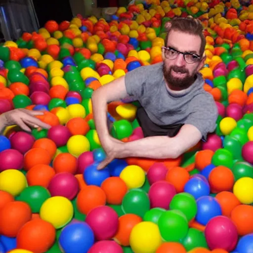 Image similar to gordon freeman from half life 2 playing in a ball pit