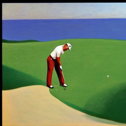 Prompt: tiger woods playing golf on the moon, painted by edward hopper