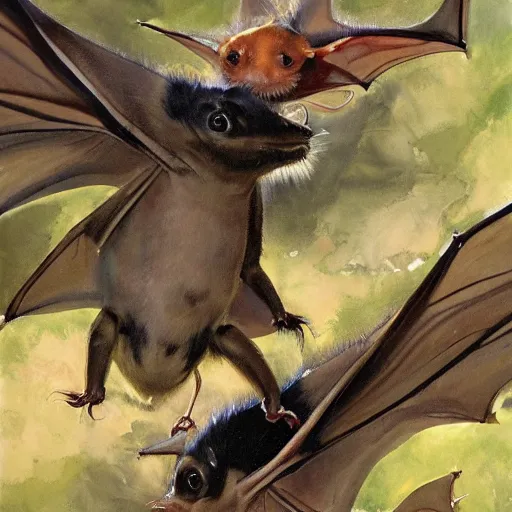 Image similar to a highly detailed beautiful portrait of newly evolved terrestrial bats, speculative evolution, english countryside, by gregory manchess, james gurney, james jean