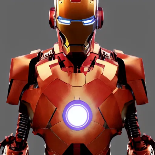 Image similar to steampunk Iron Man , symmetrical full body details, smooth, sharp focus, illustration, realistic, cinematic, artstation, award winning, rgb, ethereal blue lighting, 8K, H 1088