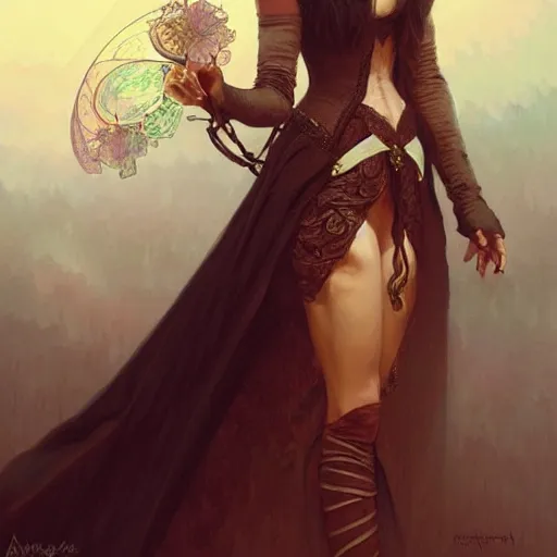 Image similar to Nina Dobrev dressed in a victorian fashion, D&D, fantasy, intricate, elegant, highly detailed, digital painting, artstation, concept art, matte, sharp focus, illustration, art by Artgerm and Greg Rutkowski and Alphonse Mucha