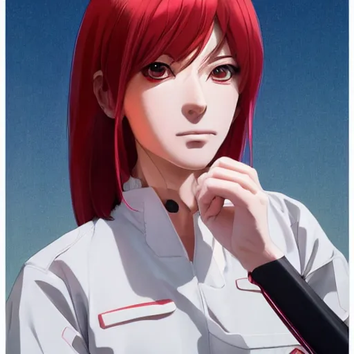 Image similar to manga girl in a white medical uniform with red details, fine - face, olivia wilde, realistic shaded perfect face, fine details. anime. realistic shaded lighting poster by ilya kuvshinov katsuhiro otomo ghost - in - the - shell, magali villeneuve, artgerm, jeremy lipkin and michael garmash and rob rey