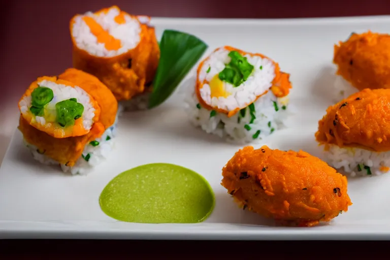 Prompt: vadapav sushi, commercial food photography