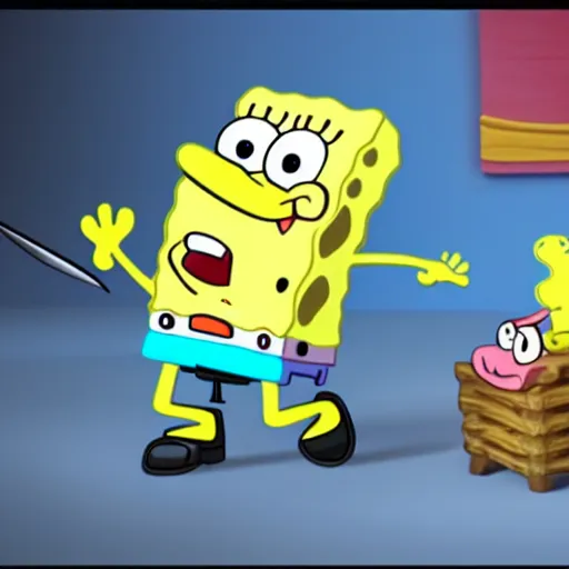 Image similar to spongebob stabbing someone with a knife hyper realistic 4 k image