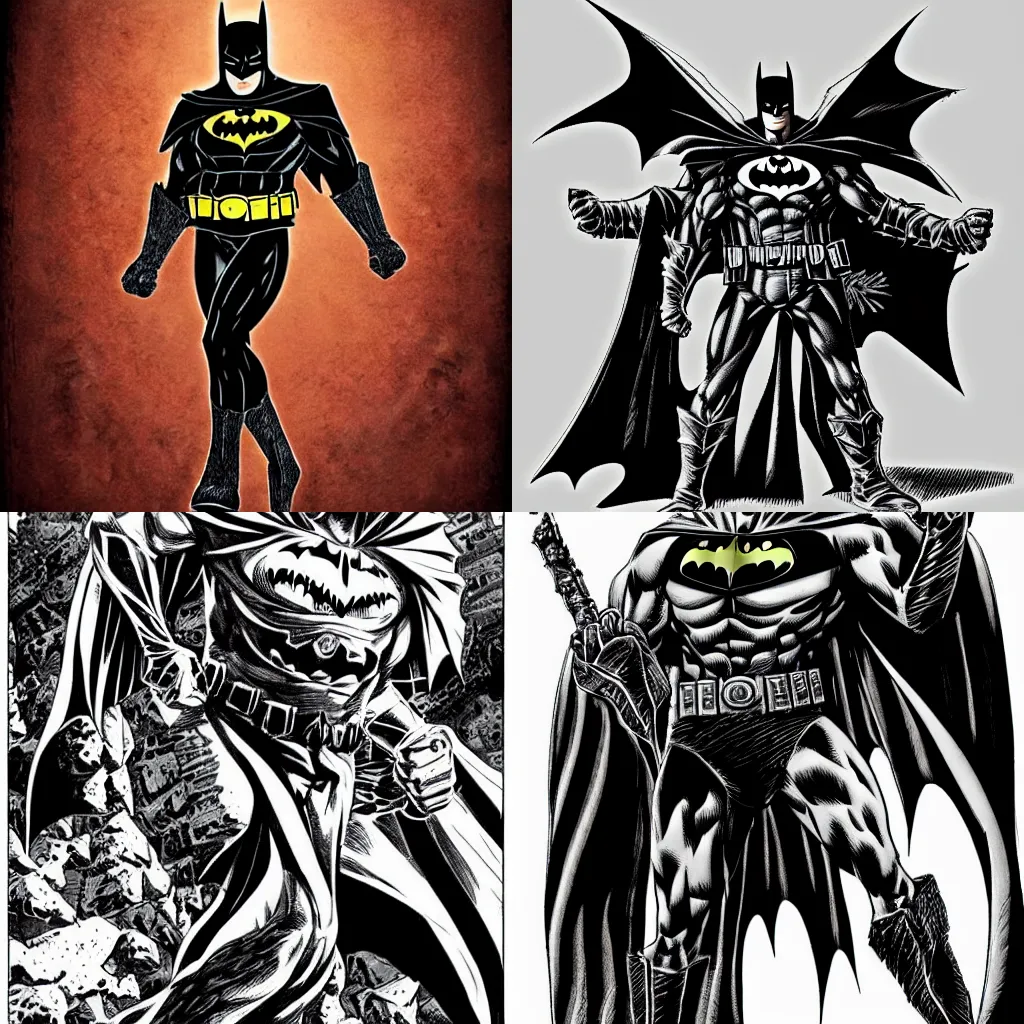 Prompt: batman in the style of kentaro miura