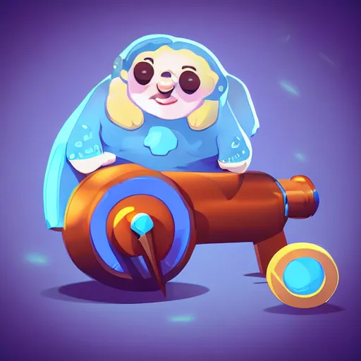 Image similar to a cute chubby cannon, stylized, digital art, blue scheme, mobile game