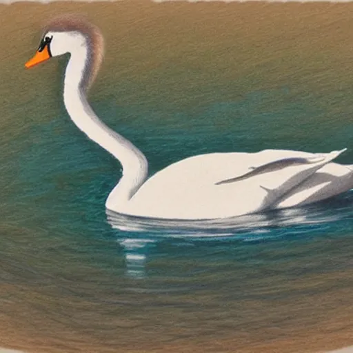 Image similar to Colored pencil art , Swan swimming in the pon, highly detailed, artstation, MasterPiece, Award-Winning, Caran d'Ache Luminance