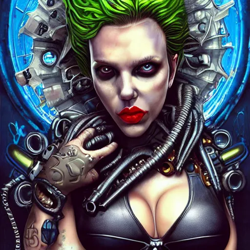 Prompt: lofi scorn giger alien venom joker steampunk portrait of scarlett johansson in bikini, Pixar style, by Tristan Eaton Stanley Artgerm and Tom Bagshaw.