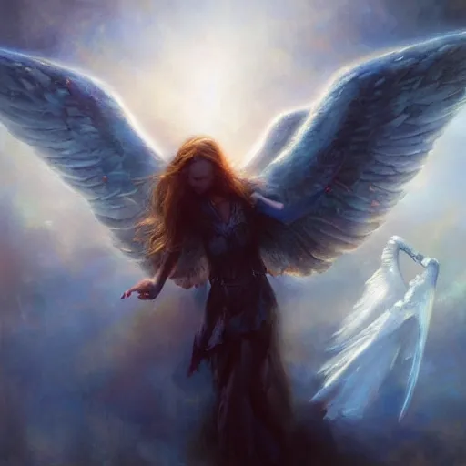 Image similar to a gathering of angels appeared above my head by by raymond swanland, highly detailed, bright tones