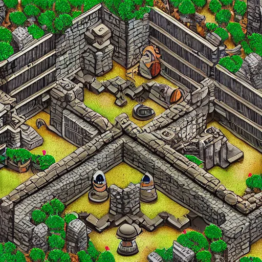 Image similar to where's wally in an underground dwarven stronghold, isometric view, photorealism