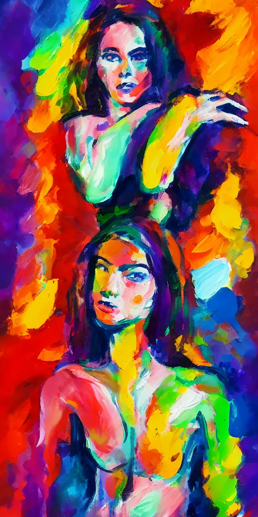 Image similar to portrait of beautiful woman painted with colorful gouache impasto