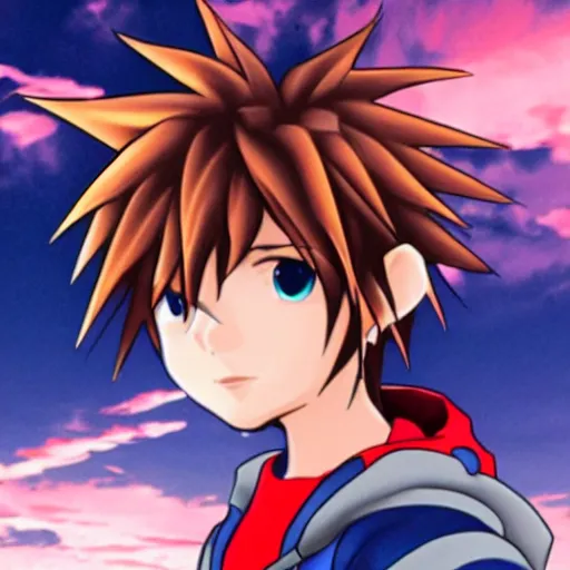 Image similar to sora from kingdom hearts as a character of neon genesis evangelion, hideaki anno