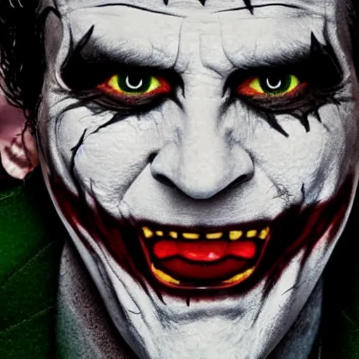 Prompt: a portrait photo still of lionel messi as joker in the new batman movie, very scary, highly detailed